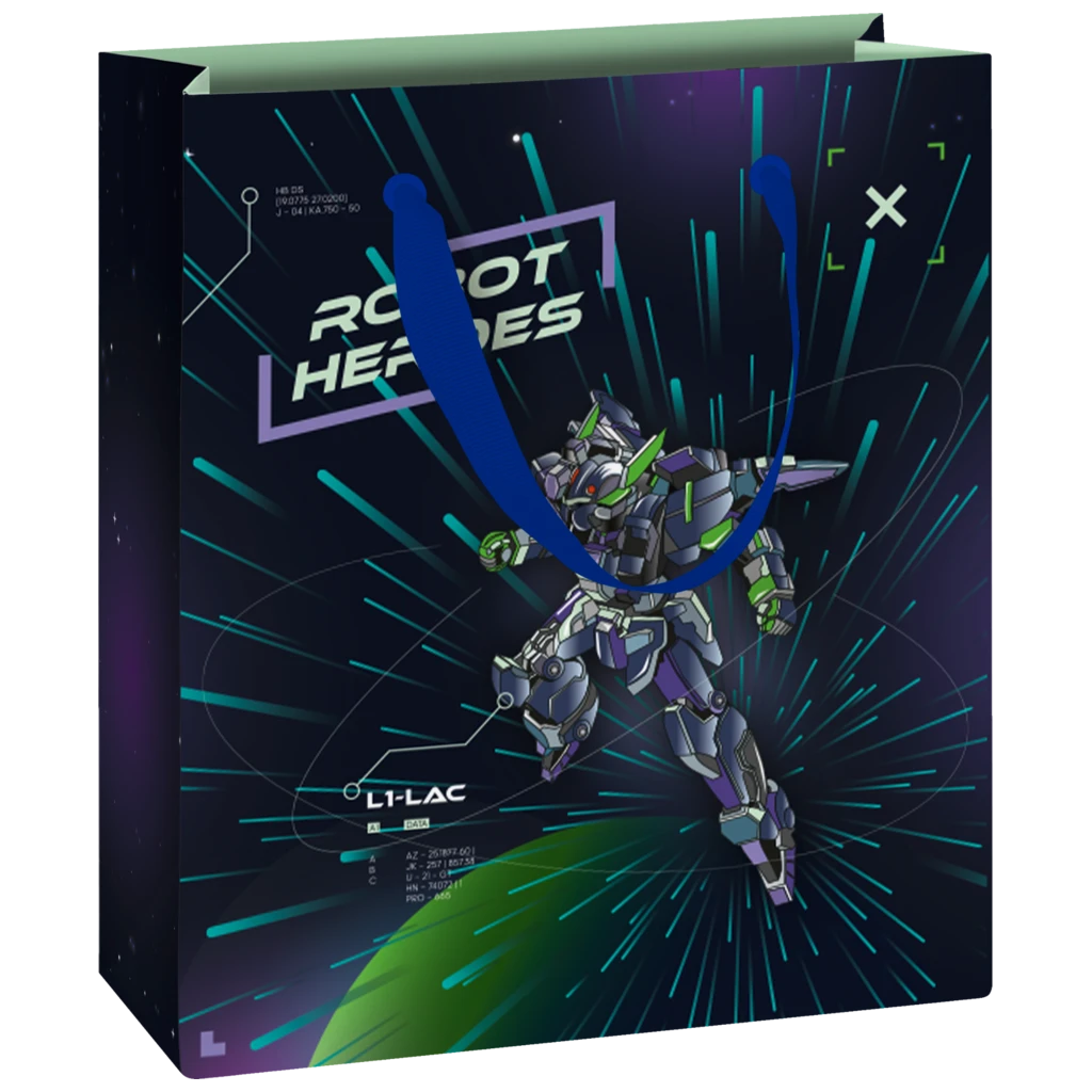 Geschenktasche „Robot“ | 18×21×8 cm, 250 g/m², blau/dunkelblau