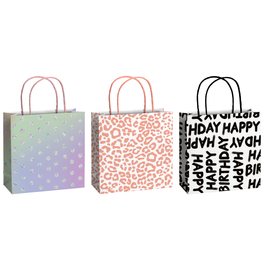 Geschenktaschen-Set „Forby“ | 20×20×8 cm, 200 g/m², neonpink/mehrfarbig