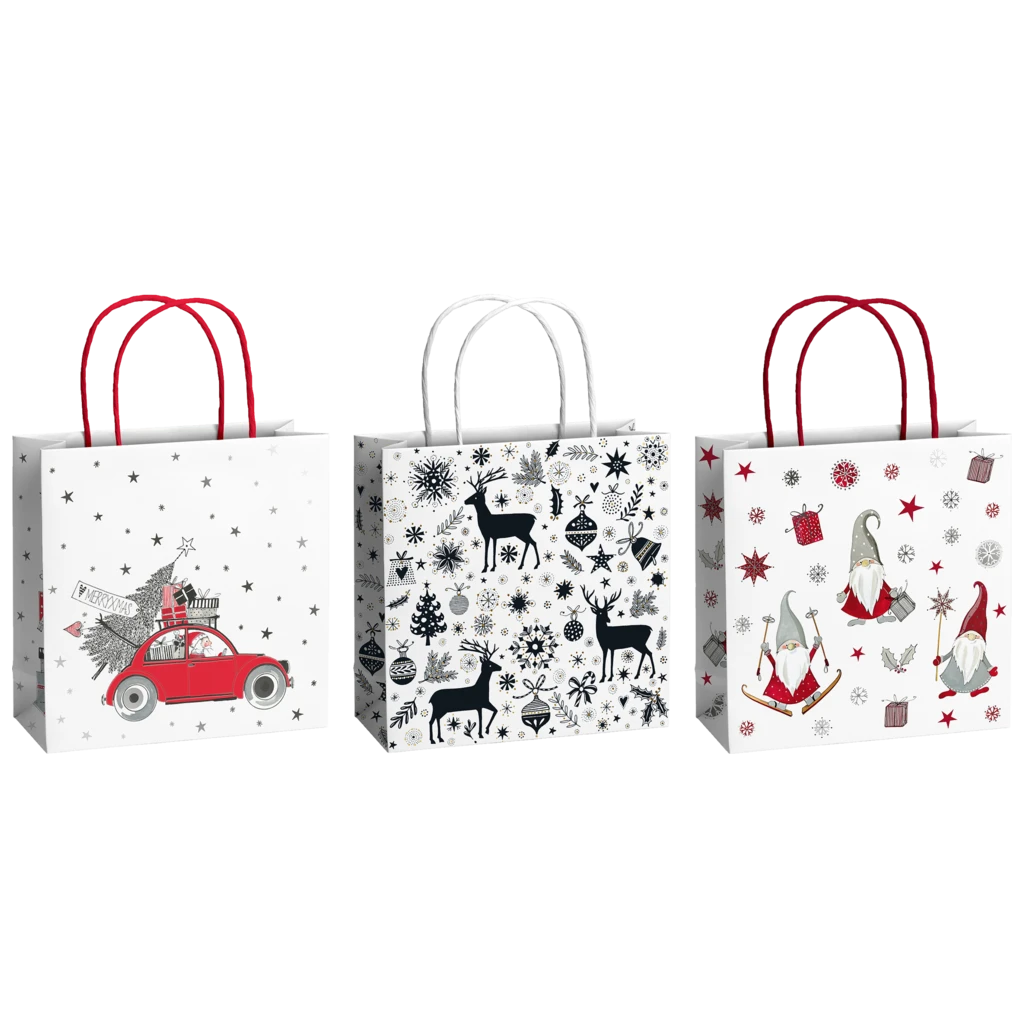 Geschenktaschen-Set „Nisse“ | 20×20×8 cm, 200 g/m², weiß
