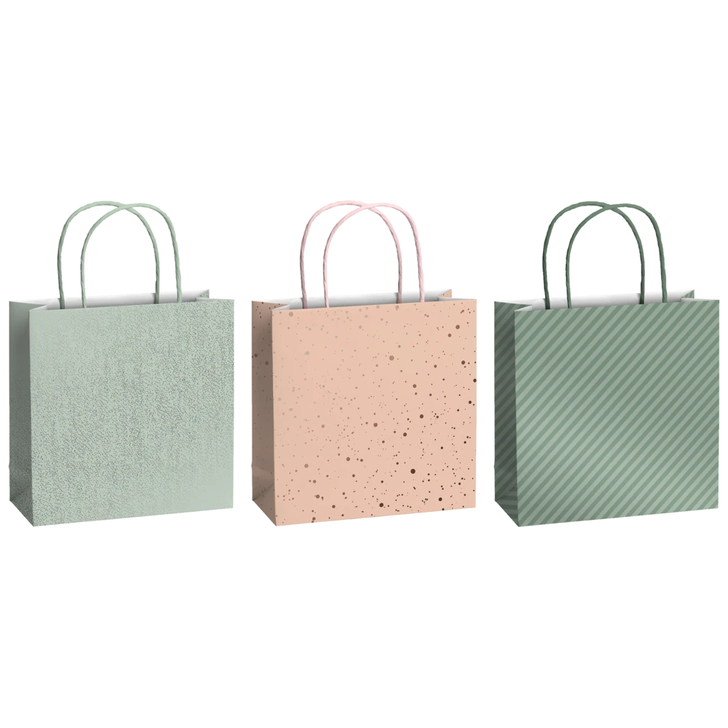 Geschenktaschen-Set „Stribe“ | 20×20×8 cm, 200 g/m², salbei, 3 Stück