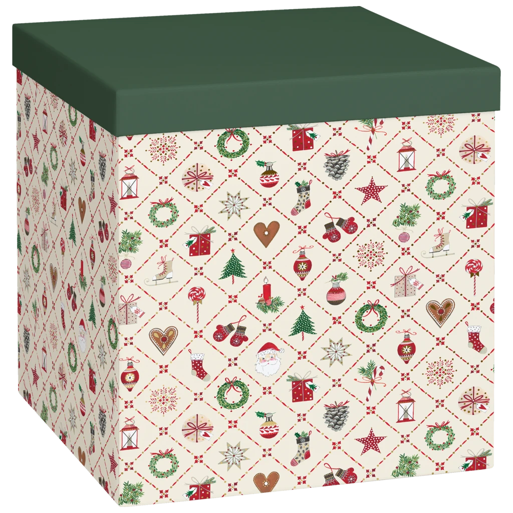 Gift Box “Kirsten” | 23×24×23 cm, 120 gsm, beige/green