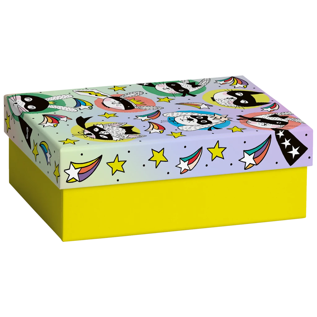 Geschenkbox | 16,5×6×12 cm, gelb/regenbogen
