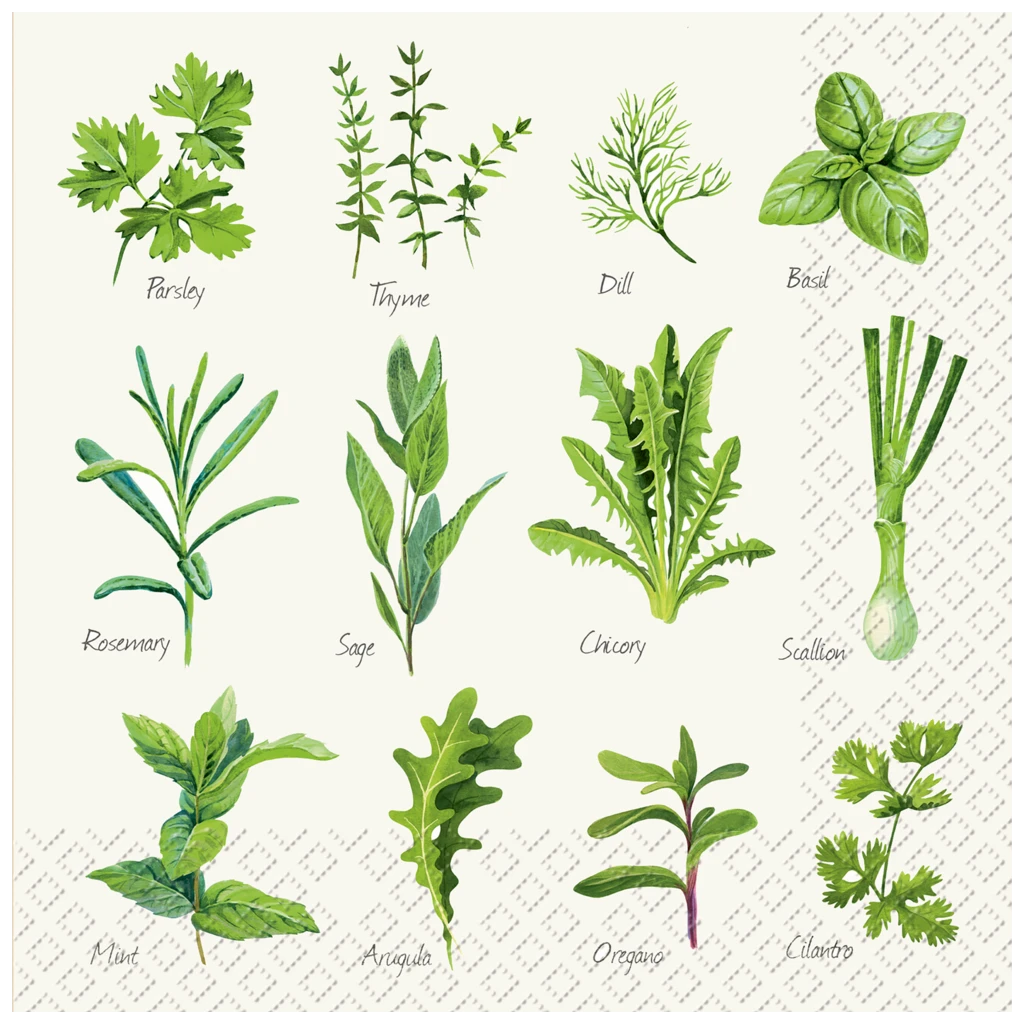 Servietten „Herb“ | 33×33 cm, weiß/grün, 20 Stück