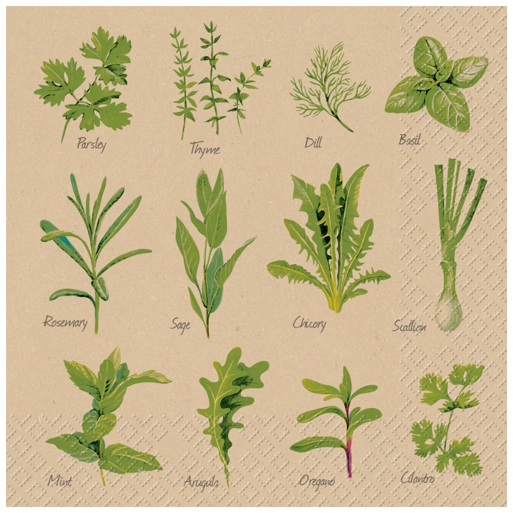Servietten „Herb“ | 33×33 cm, hellgrün/braun, 20 Stück