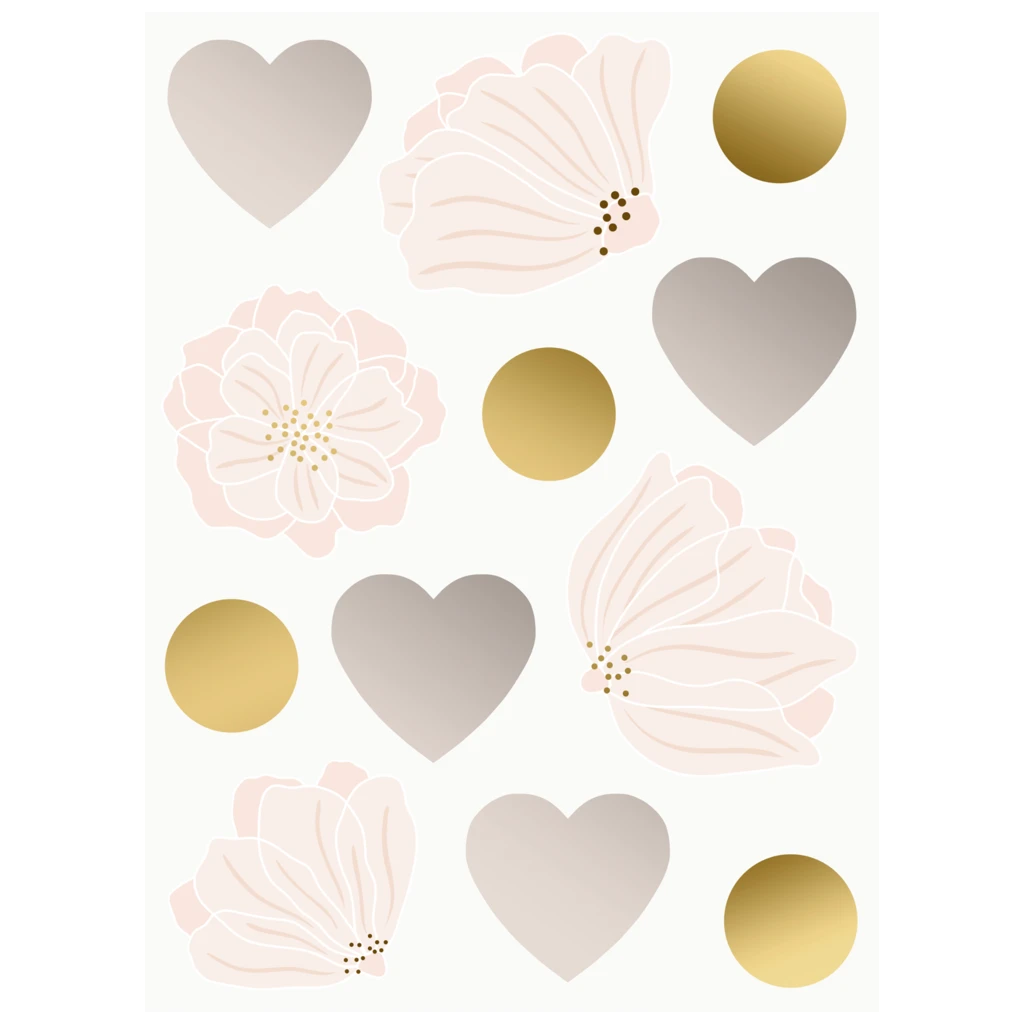 Aufkleber Bogen „Hether“ | 110×150 mm, hellrosa/gold, 4 Blatt