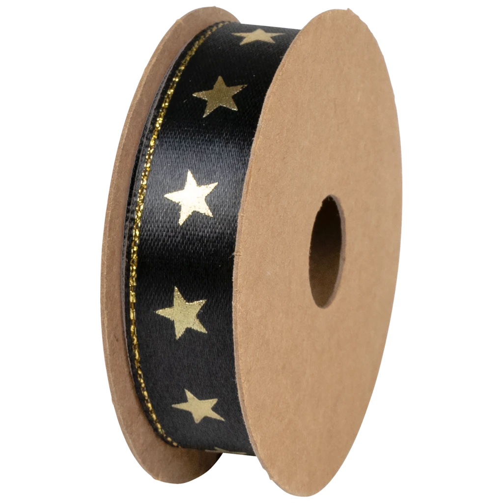 Geschenkband | Satin Polyester, 15 mm × 3 m, schwarz/gold