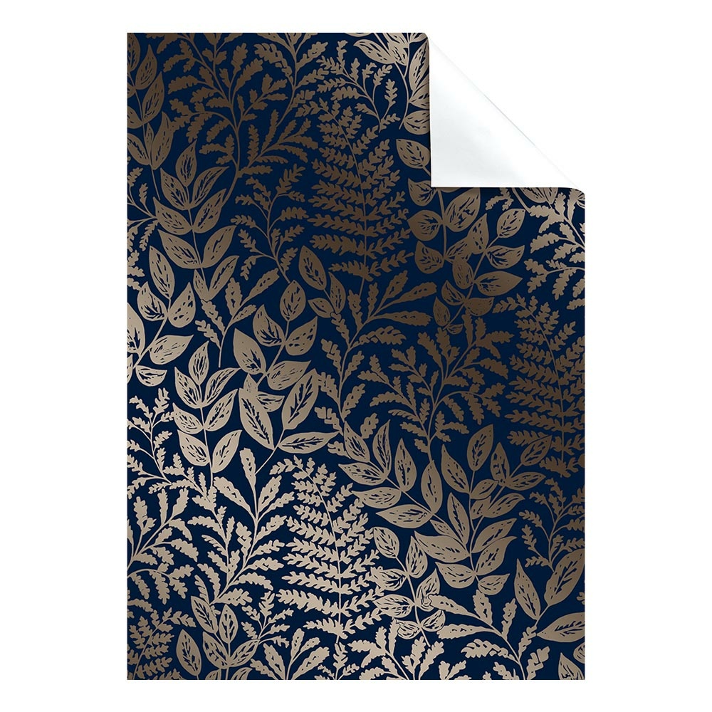 Papier-cadeau feuilles "Julie" 50x70cm bleu